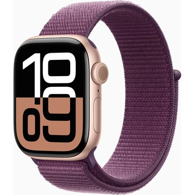 Apple Watch Series 10 42mm růžově zlatý hliník se švestkovým provlékacím řemínkem MWWK3QC/A