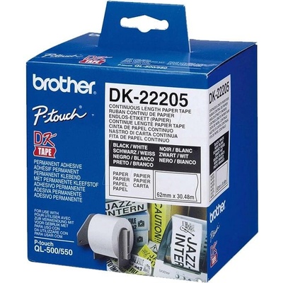 Brother Непрекъсната хартиена лента Brother DK22205, 62 mm x 30.48 m, бяла (3030100620)
