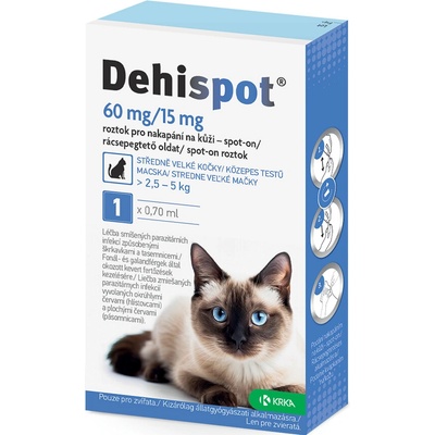 Dehispot 60 mg/15 mg spot-on roztok pre stredne veľké mačky > 2,5 - 5 kg 1 x 0,7 ml