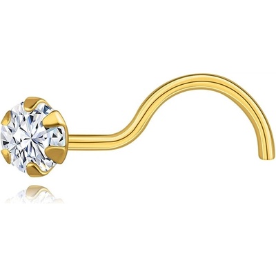 Šperky eshop Zahnutý piercing do nosu ze žlutého zlata kulatý čirý zirkon S5GG256.03