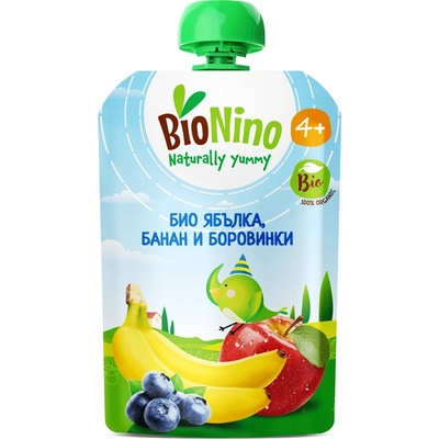 BioNino БИО плодова закуска с ябълка, банан и боровинки 4м+ 90 г