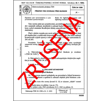 ČSN 34 1390 - Předpisy pro ochranu před bleskem - NEPLATNÁ norma