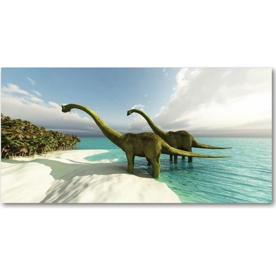 Foto obraz sklo tvrzené Dinozaury na pláži 100x50 cm