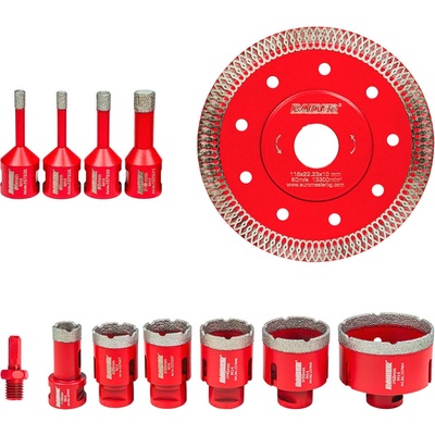 Боркорони Diamond Dry M14 Ø6-68mm комплект 12 бр. с диск, адаптер и алуминиев куфар (157866)