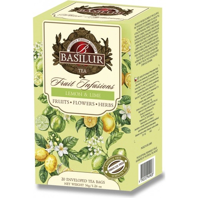 Basilur ovocný čaj bez ibišku citrón a limeta porcovaný v přebalu Fruity fusions lemon lime 20 ks