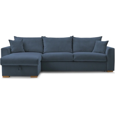 Bobochic Тъмносин разтегателен ъглов диван от рипсено кадифе (променлив) Augustin - Bobochic Paris (WT-WOOD-NR3.5-W_1 P1264 N.MI)