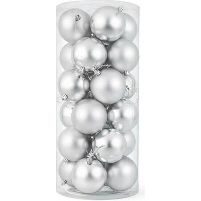DECOLED Sada vianočných ozdôb strieborné plastové gule 8 cm, 12× lesklé, 12× matné, balenie 24 ks