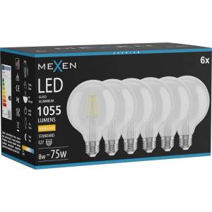 Mexen Vintis 6x LED нишкова крушка E27, G95, 8W, Топла - 2700K, 1055 lm, прозрачна (L157-E27-0827-00x06)