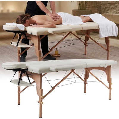 inSPORTline Orashi Masérské lehátko 186 x 60 x 62,5 - 85,5 cm 2-dílné dřevěné krémová – Zboží Dáma