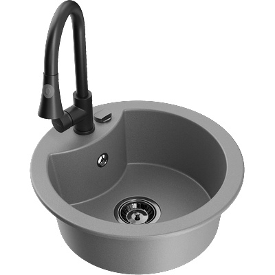 Mexen Diego гранитна кухненска мивка с 1 отделение и кухненски смесител Elia, сив - 6512-71-670101-70-B (6512-71-670101-70-B)