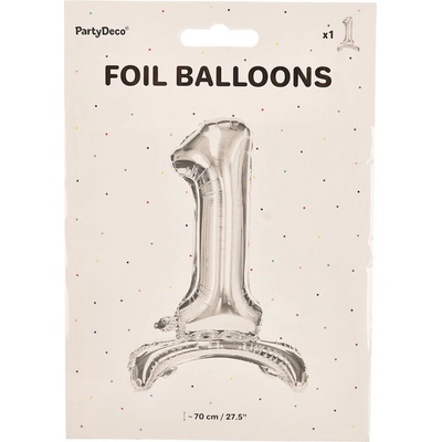 PartyDeco Samostojací fóliový balón 1 strieborný 70 cm