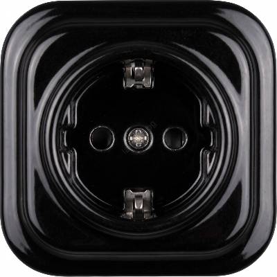 Elhard - Керамична ретро домашна розетка с рамка SCHUKO 230V, черна (EF0032N)