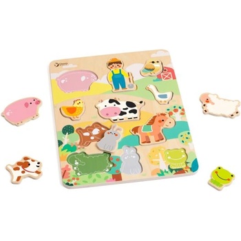 Teddies Дървен пъзел/вложка дъска, ферма
