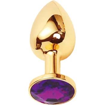 Sensual Метално дилдо Butt Plug "GOLD CRYSTAL PURPLE" 9 см. Размер - L