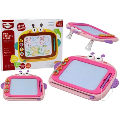 Lean Toys Magnetická tabuľa na maľovanie 4 farby s popisom 4 pečiatky ružová