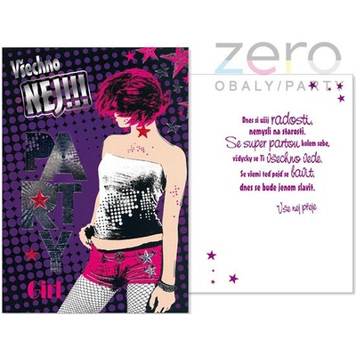 Přání s textem narozeninové + obálka - party