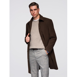 Ombre Clothing Мъжко дълго едноредово палто с яка и долния плащ - кафяво V4 OM-COWC-0135 Ombre Clothing Ombre Clothing | Kafyav | МЪЖЕ | XL