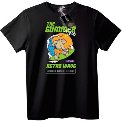 NOONEBRAND Тениска Лятна Мечка Ретро Вълна - 5XL, Black