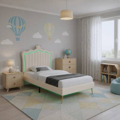 Легло с LED осветление, 90x200, бежов кадифен плат, RANIA
