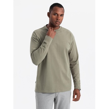 Ombre Clothing Мъжка памучна тениска LOOSE FIT с дълъг ръкав и кръгло деколте - каки V4 OM-LSBC-0129 Ombre Clothing Ombre Clothing | Zelen | МЪЖЕ | S
