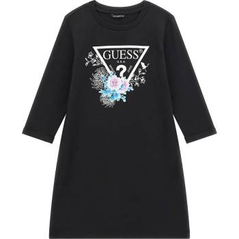Guess Рокля в черно с 3/4 ръкав за мини момиче Guess с цветя и контрастно лого