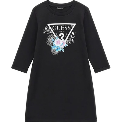 Guess Рокля в черно с 3/4 ръкав за мини момиче Guess с цветя и контрастно лого