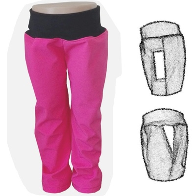 Dětské softshellové kalhoty s kapsami s fleecem tmavě růžové s černým nápletem trojúhelník