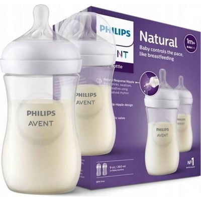 Avent flaša Natural Response priehľadná cumlík pre podporu rytmu pitia 260 ml 2 ks