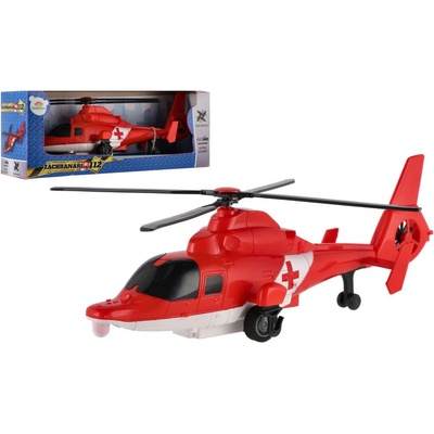 Teddies Vrtulník/Helikoptéra záchranné služby plast 22cm na zpětné natažení v krabičce 25x9x6,5cm