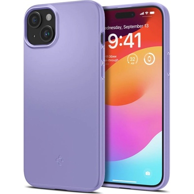 Spigen Thin Fit Case - качествен тънък матиран кейс за iPhone 15 (лилав)
