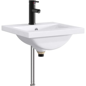vidaXL Мивка за баня с кран и отвод Матово черно 42 x 40 x 16, 5 см (890229)
