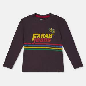 Farah Детска тениска Farah Unisex Kids Chest Graphic Long Sleeve T-Shirt - Oil