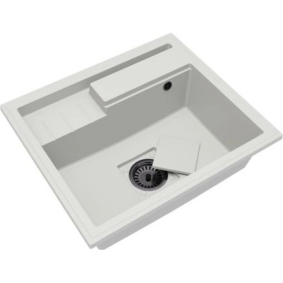 DobreSny Granitový dřez ELITE 6052 BÍLÝ + černý sifon 60 x 52 x 21,5cm