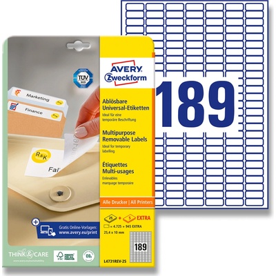 Avery Zweckform L4731REV-25 nepermanentní etikety 25,4 x 10,0 mm 5670 etiket bílé