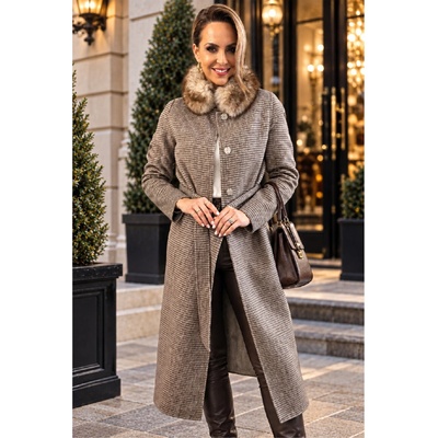 Max Original Leather Vlnený kabát s kožušinou KSH21-2918A káro