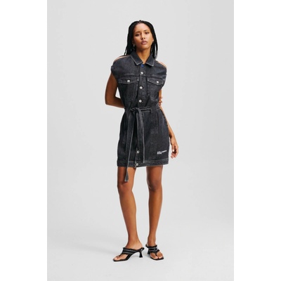 Karl Lagerfeld Jeans Klj Belted Denim Dress Washed Black