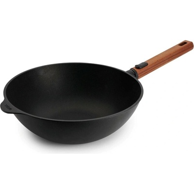 Woll Nepřilnavá wok pánev Eco Logic QXR s dřevěnou odnímatelnou rukojetí, 28 cm 11028WLCI-Q