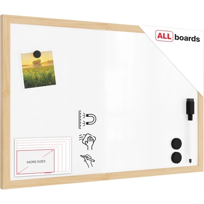 ALLboards Magnetická tabule bílá stíratelná za sucha 60 x 40 cm dřevěný rám