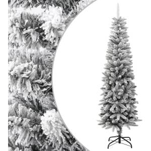 vidaXL Изкуствена тънка коледна елха с флокиран сняг 180 cm PVC&PE (345195)