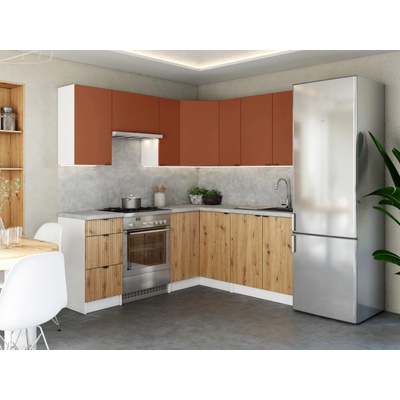 FRONTI Rohová kuchyňská linka LAMIA 190x170 cm Brick/Dub artisan