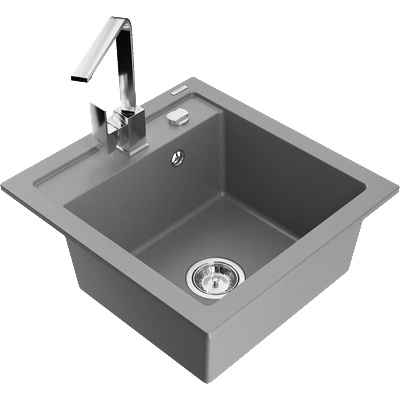Mexen Vito гранитна кухненска мивка с 1 камера и кухненски смесител Rita, сив - 6503-71-670300-00 (6503-71-670300-00)