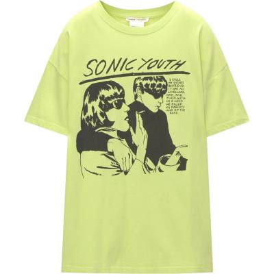 Pull&Bear Тениска 'SONIC YOUTH' зелено, размер L