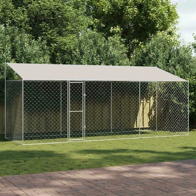 vidaXL Klec pro psy se střechou 600 x 200 x 256 cm ocel a PE stříbrná 9799.3368302