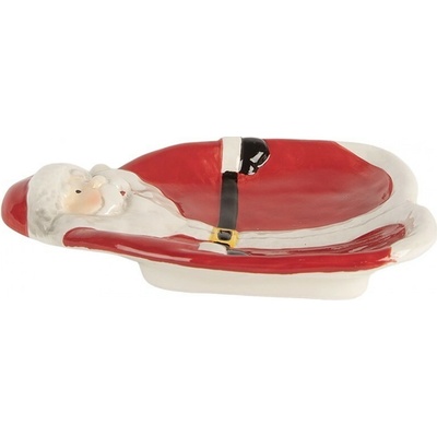Clayre & Eef Červený dezertní keramický talířek Santa Claus - 20 x 16 x 4 cm
