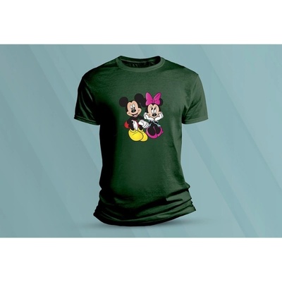 Sandratex dětské bavlněné tričko Mickey a Minnie. lahvově zelená