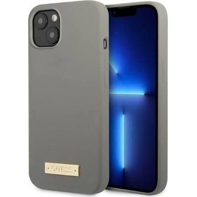 GUESS Кейс Guess GUHMP13MSPLG за iPhone 13 6.1", сив / сив, твърд, съвместим с MagSafe, Silicone Logo Plate (3666339056902)