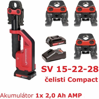 Rothenberger Kleště lisovací akumulátorové ROMAX Compact III AMP, 18 V, 2,0 Ah + čelisti SV 15, 22, 28, kufr 1000004276