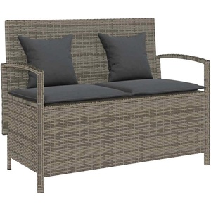 vidaXL Градинска пейка за съхранение с възглавница Grey Poly Rattan (4104213)