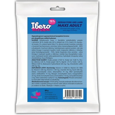 Ibero Natural Adult Dog Maxi Pork & Lamb 80 g