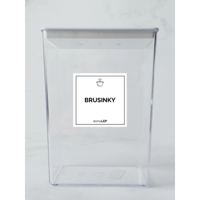 DomaLEP BRUSINKY bílá samolepka na dózu tučné písmo 5 x 5 cm